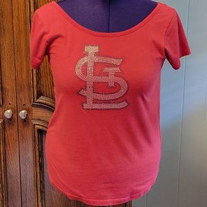 G-III 4her by Carl Banks St. Louis Cardinals off shoulder bling t-shirt Sz: M